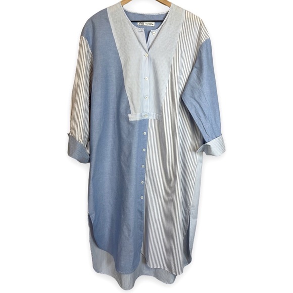 ZARA Patchwork Shirtdress Long Sleeves - Picture 4 of 10